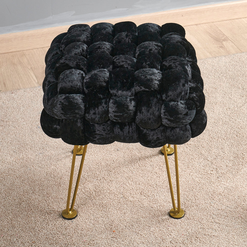 Crushed Velvet Pouf Stool, Jet Black, 16''x16''x16''