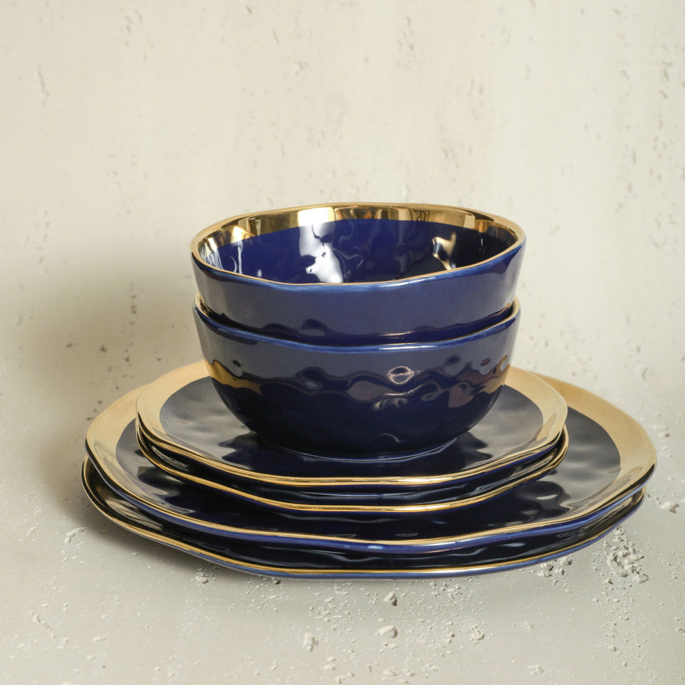 Stone Lain Florian Porcelain 16 Piece Dinnerware Set, Navy Blue