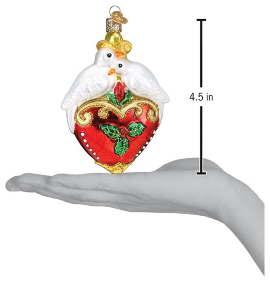 Two Turtle Doves Christmas Holiday Ornament Blown Glass