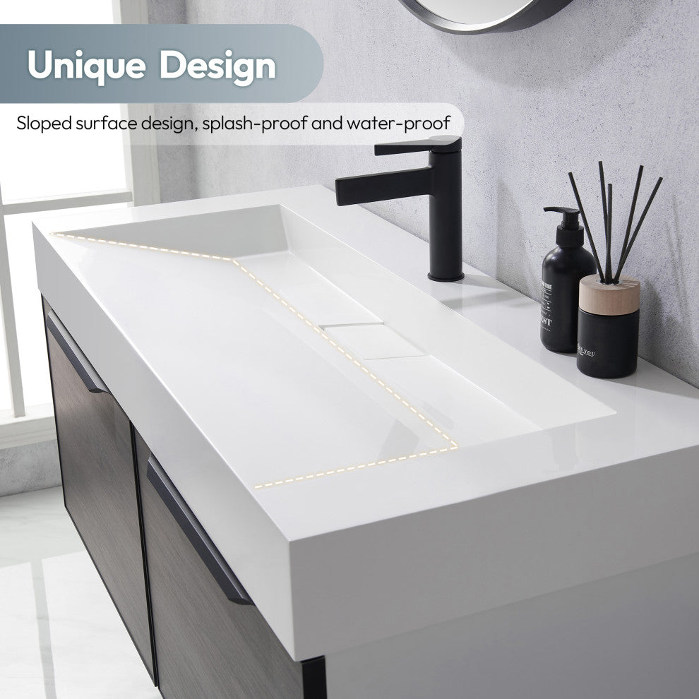Vera Composite Granite Stone Console Bath Vanity Sink, White, 47.4"l X 19.7"w