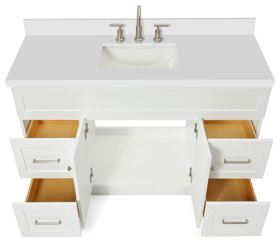 ARIEL Hamlet 55" Bath Vanity in White White With Quartz Vanity Top