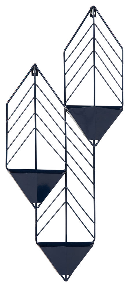 Tain Geometric Metal Wall Hanging Planter With 3 Pockets, Navy Blue