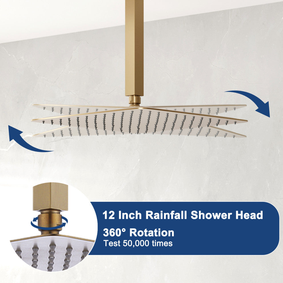 12" Rain Shower System with Handheld and Tub Faucet Mixing Valve Celling Mount