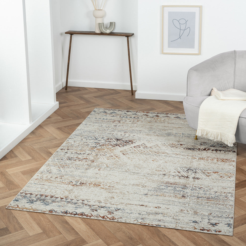 Leilani Gray/Multi Distressed Medallion Machine-Washable Area Rug, 5' x 7'