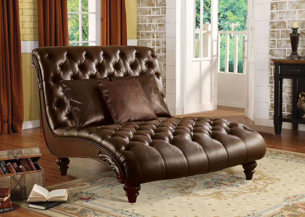 ACME Anondale Chaise with 3Pillows, 2-Tone Brown PU
