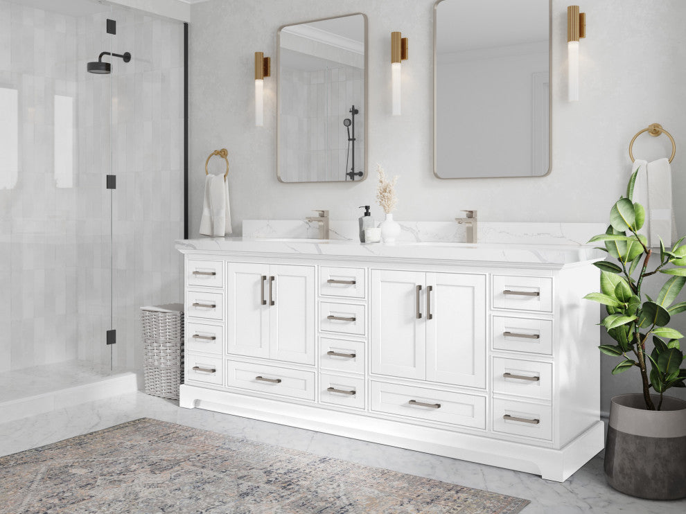 Fenway 84 Double Sink Bath Vanity in White 1.5" Empira Quartz
