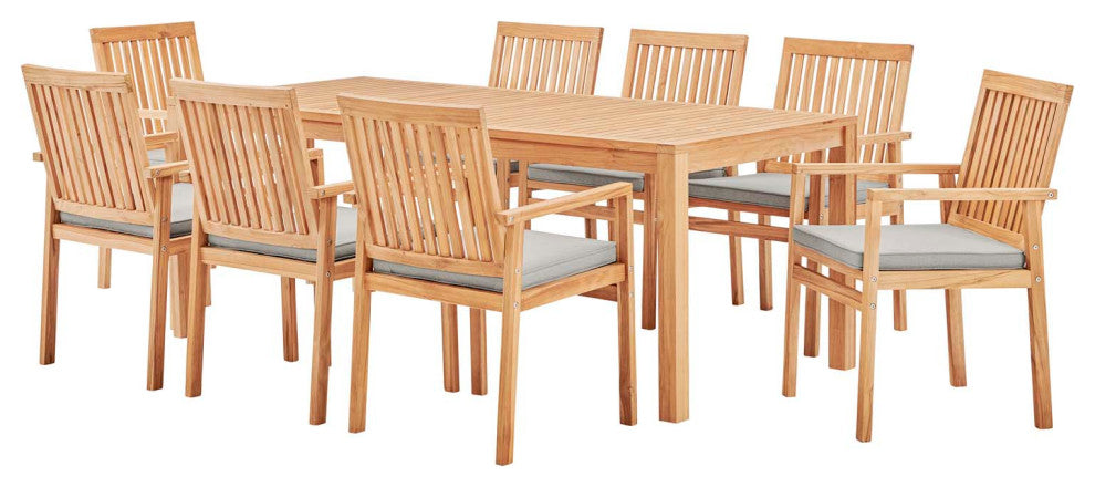 Farmstay 9 Piece Outdoor Patio Teak Wood Dining Set Natural Taupe