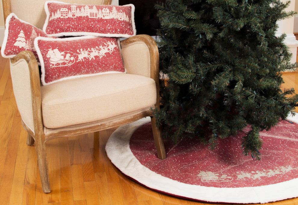 Snow Scene Christmas Treeskirt With Faux Fur Trim, 48"