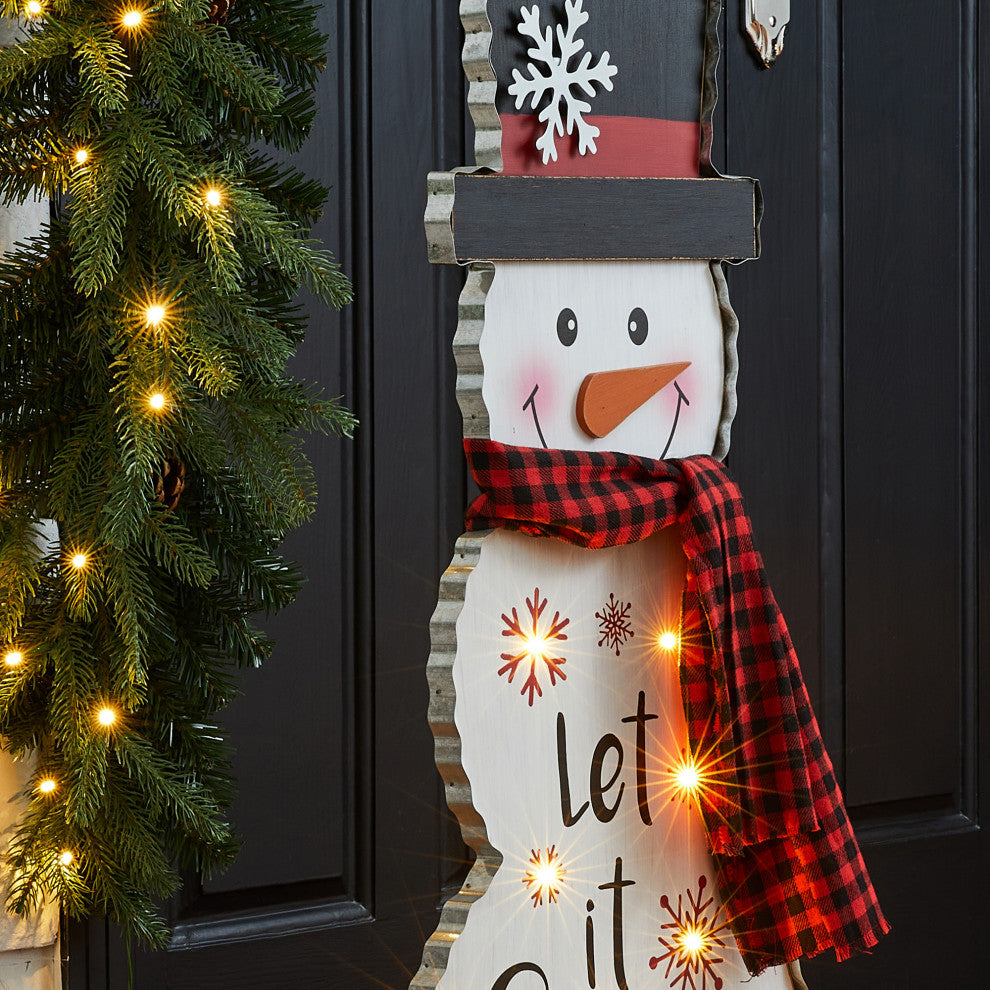 36"H Lighted Wooden Christmas Snowman Porch Decor