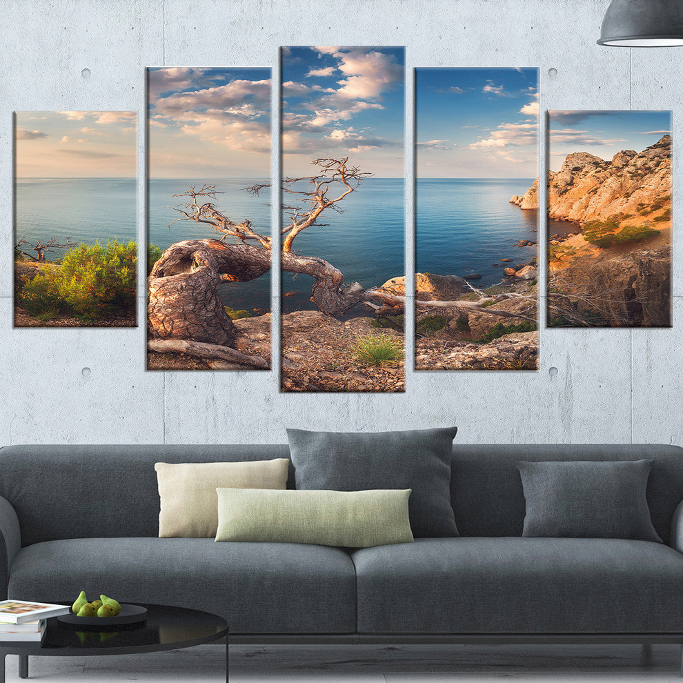 "Sunny Morning With Old Tree" Seashore Canvas Photo Print, 5 Panels, 60"x32"