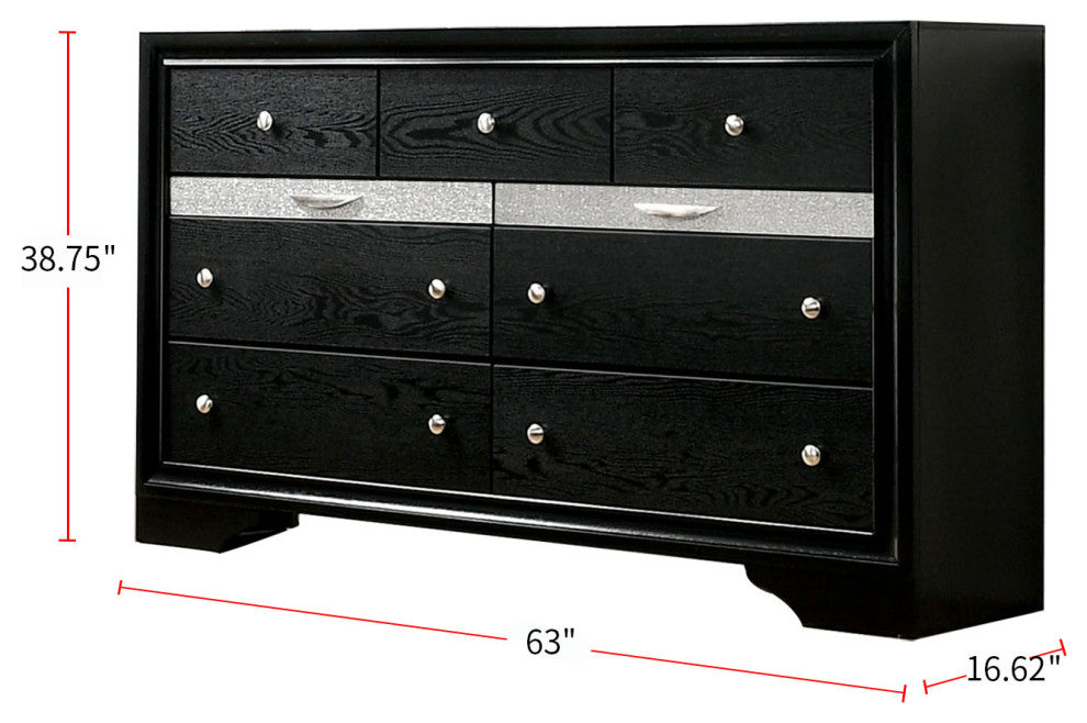 7 Drawers Wooden Dresser with Round Handle Design, Black