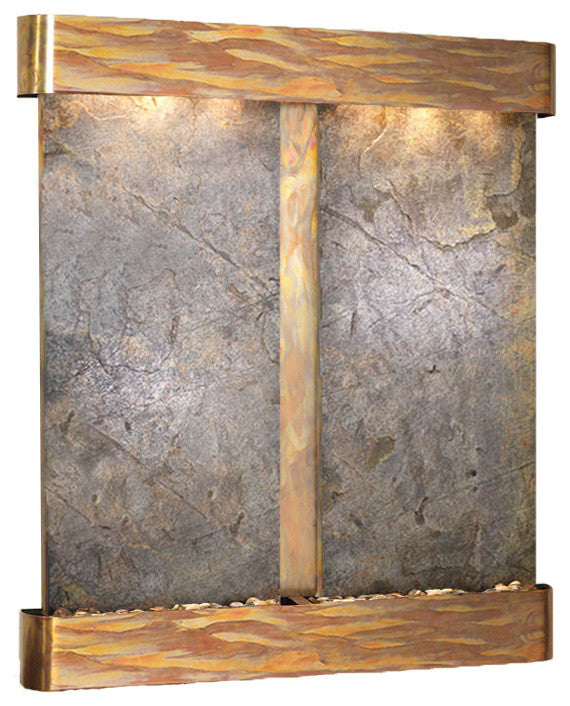 Cottonwood Falls Water Fountain, Green Featherstone, Rustic Copper, Round