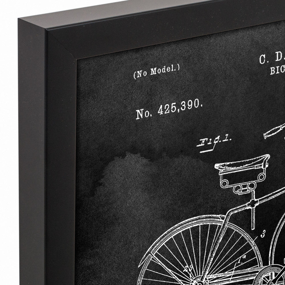 Bike Patent on Black 12x18 Black Framed Print on Canvas