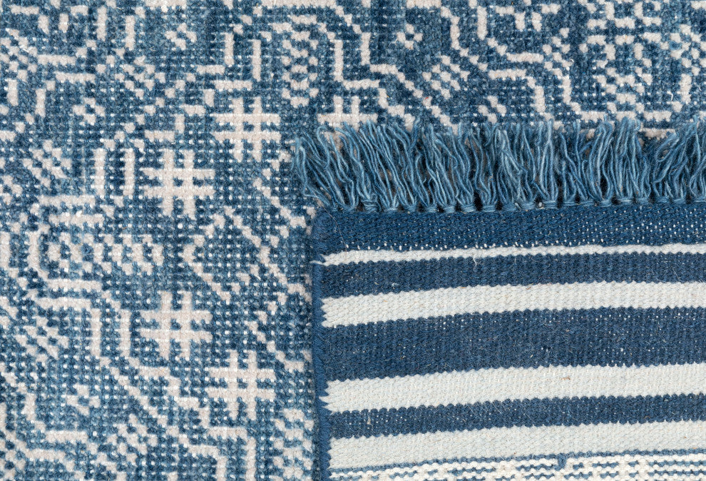 NuStory Saint James Hand Knotted Geometric Area Rug in Blue, 5'x8'