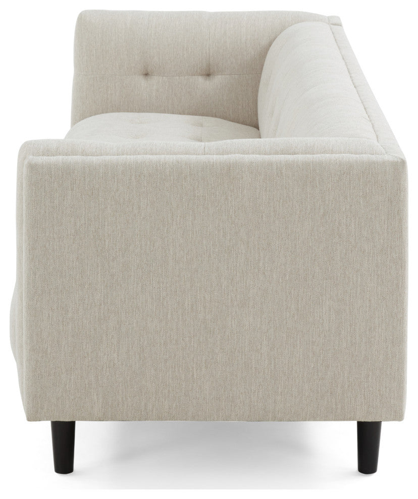 Plano Mid-Century Modern Tufted 3-Seater Sofa, Light Gray/Dark Brown, Beige/Dark Brown
