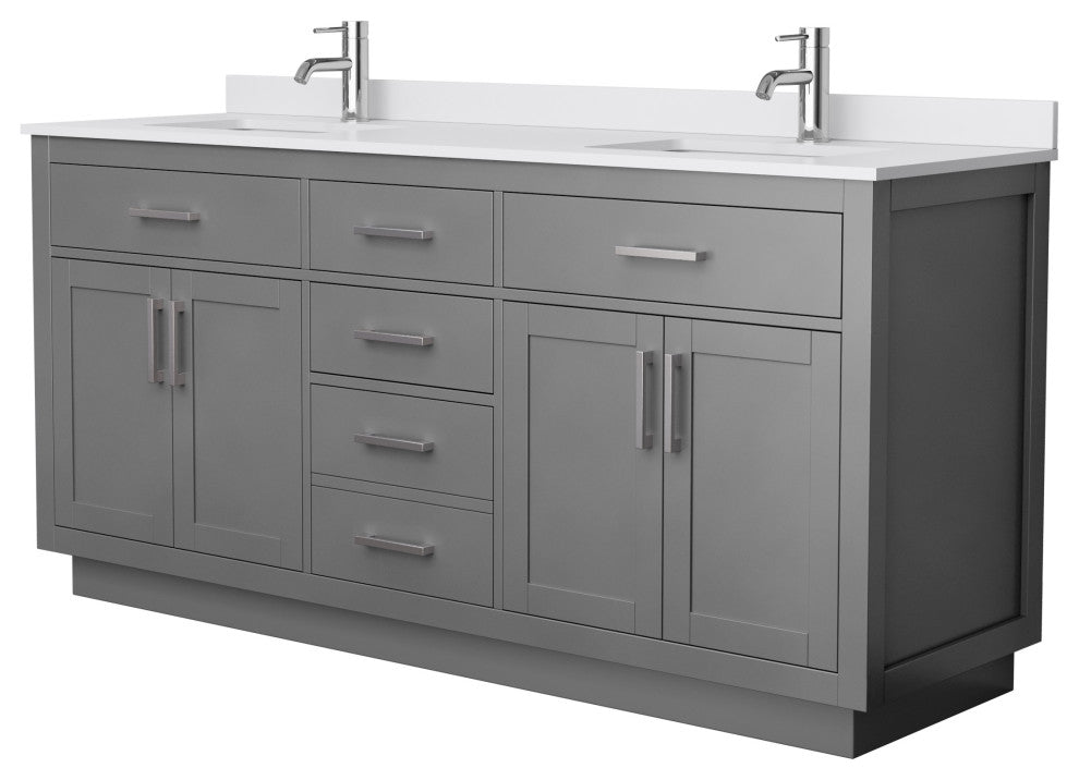 Beckett TK 72" Dark Gray Double Vanity,  Cultured Top, Nickel Trim