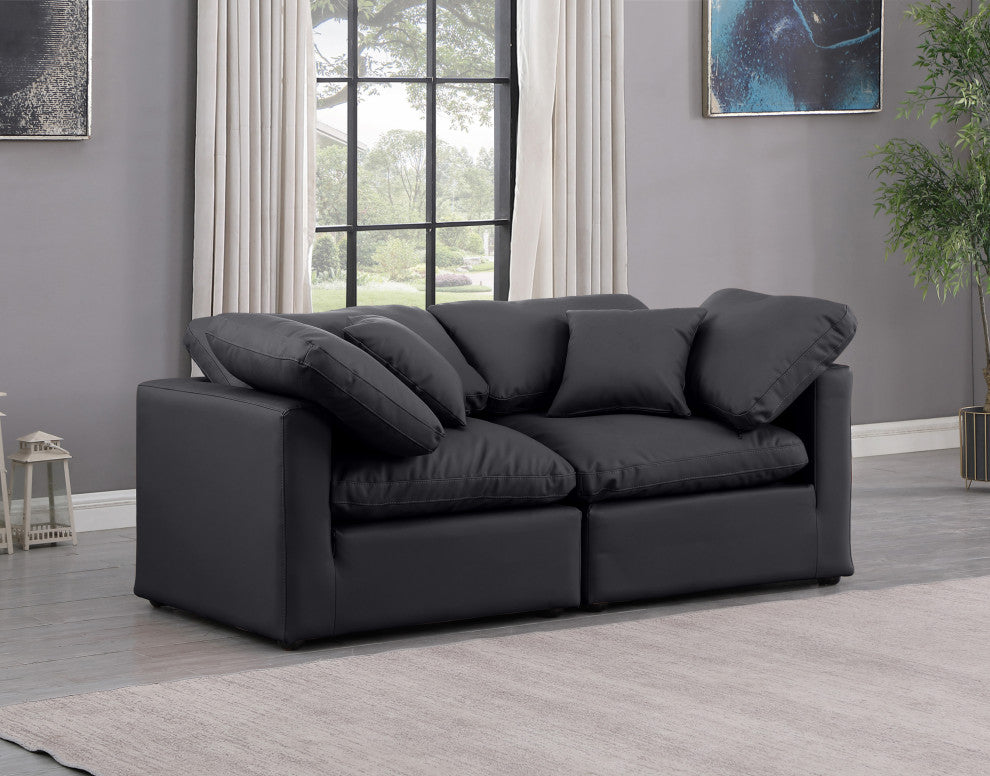 Indulge Upholstered Modular Sofa, Black, 2-Piece: 2 Corner Chair, Fiber Stuffed Vegan Leather