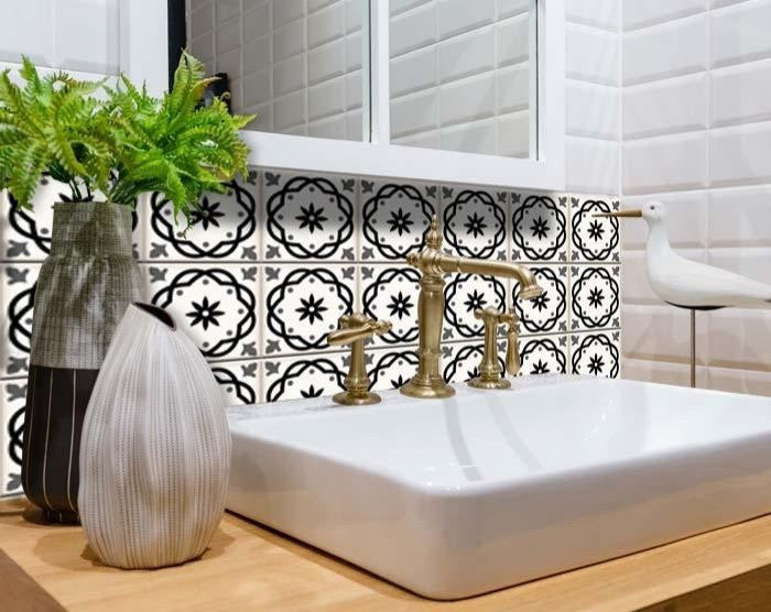 4" X 4" Black and White Rolla Peel and Stick Removable Tiles