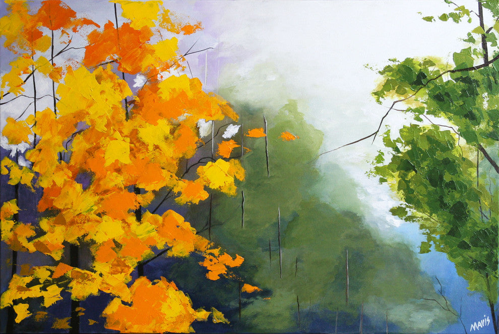 "Mist IV" (24"X 36") Original Abstract Trees Painting Fall