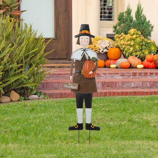 36"H Metal Thanksgiving Pilgrim Standing/Hanging Yard Decor, Boy
