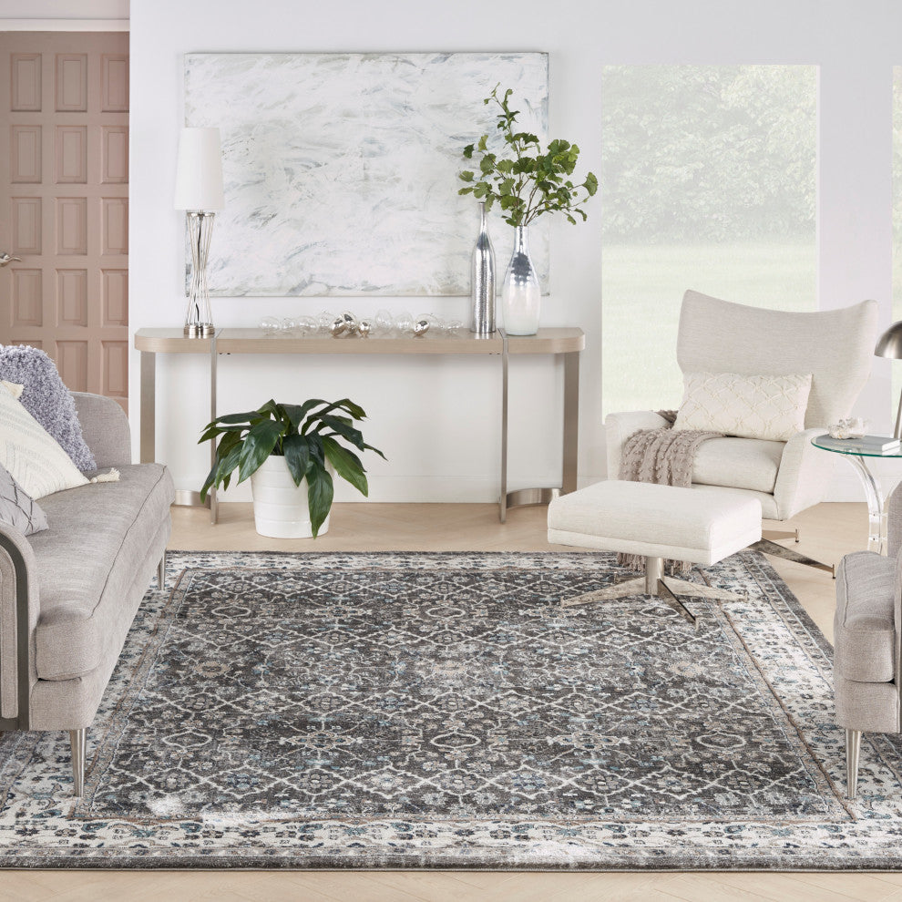 Nourison American Manor 5'3" x 7'3" Blue/Ivory Bordered Indoor Rug, Grey/Ivory, 8'x10', Bordered