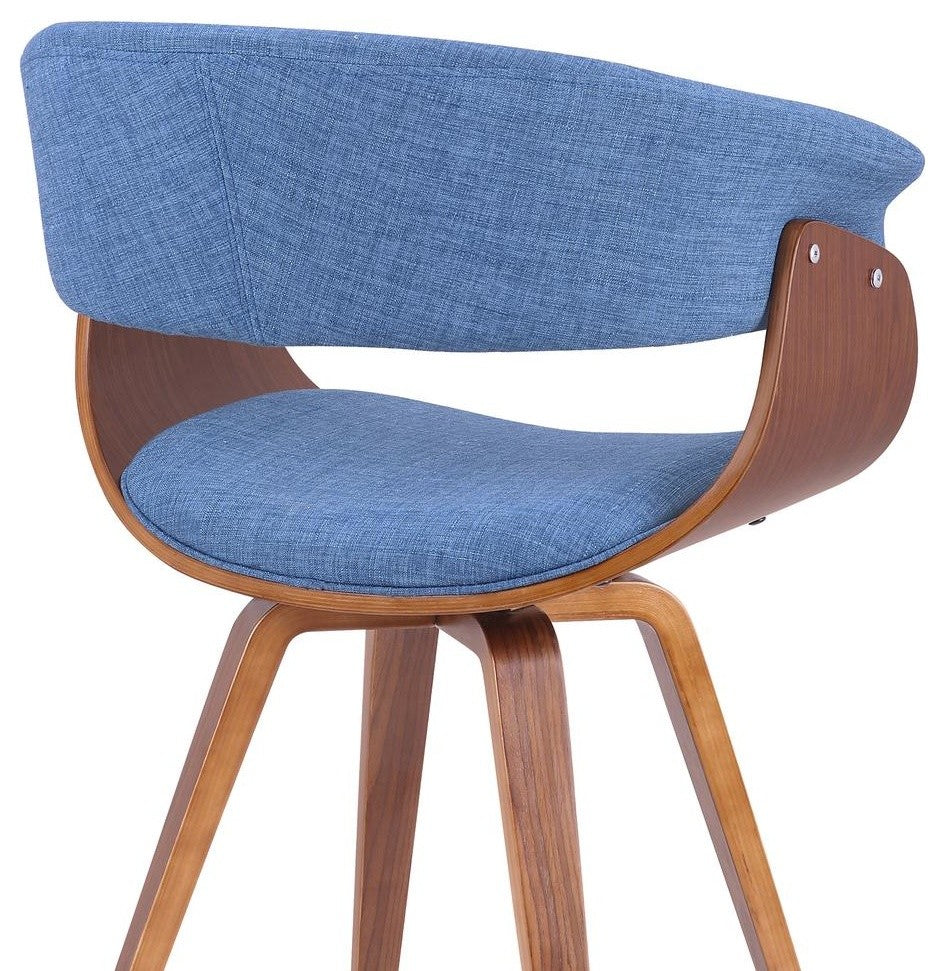 Armen Living Summer Mid-Century Chair in Blue Fabric with Walnut Wood Finish