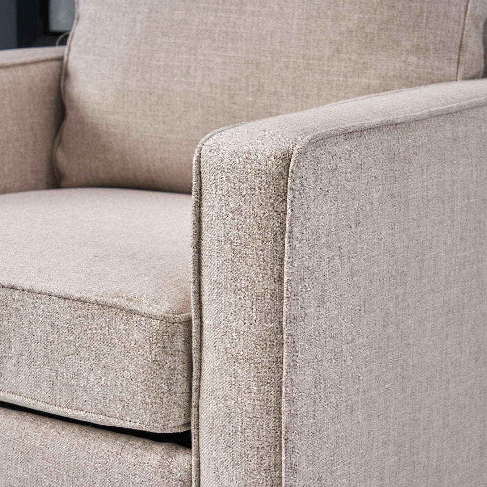Elizabeth Contemporary Fabric Club Chair, Beige, Dark Brown
