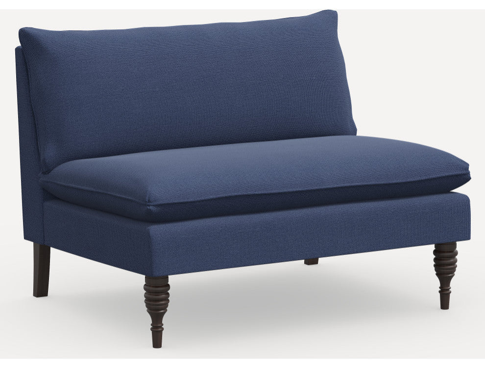 Red from Scalamandre by Cloth & Company Concord Settee, Slubby Linen Navy