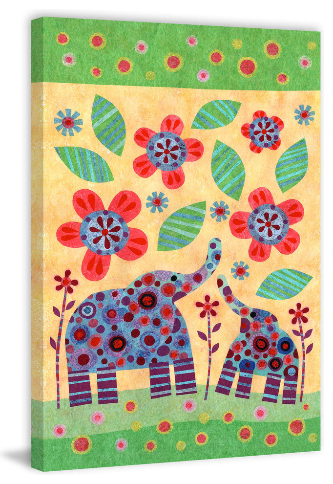 "Elephant Pair" Painting Print on Wrapped Canvas, 8"x12"