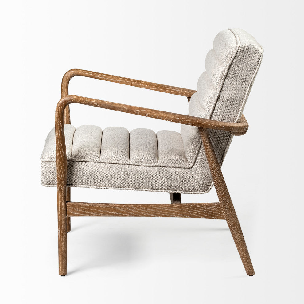 Ajax II Cream Fabric w/ Medium Brown Solid Wood Frame Accent Chair