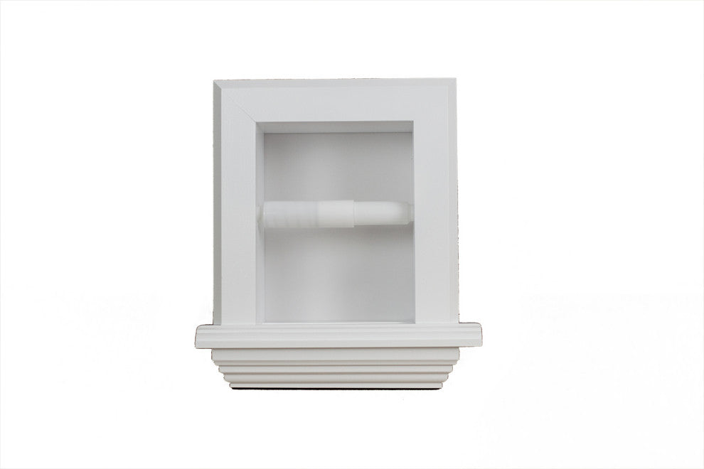 Tampa Recessed Solid Wood Toilet Paper Holder 7 x 8.5, White Enamel