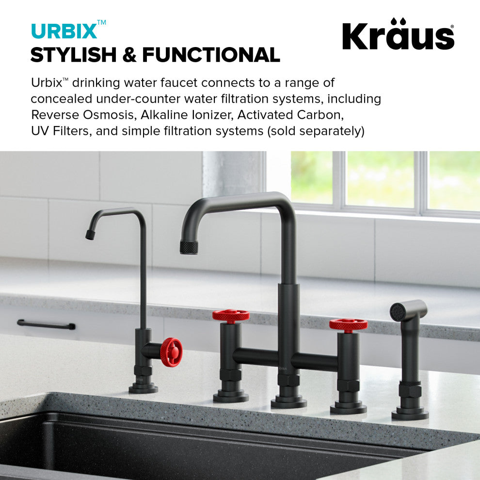 Purita Drinking Water Dispenser Beverage Kitchen Faucet, Matte Black/ Red