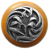 Tiger-Lily Maple Wood Knob, Antique-Style Pewter
