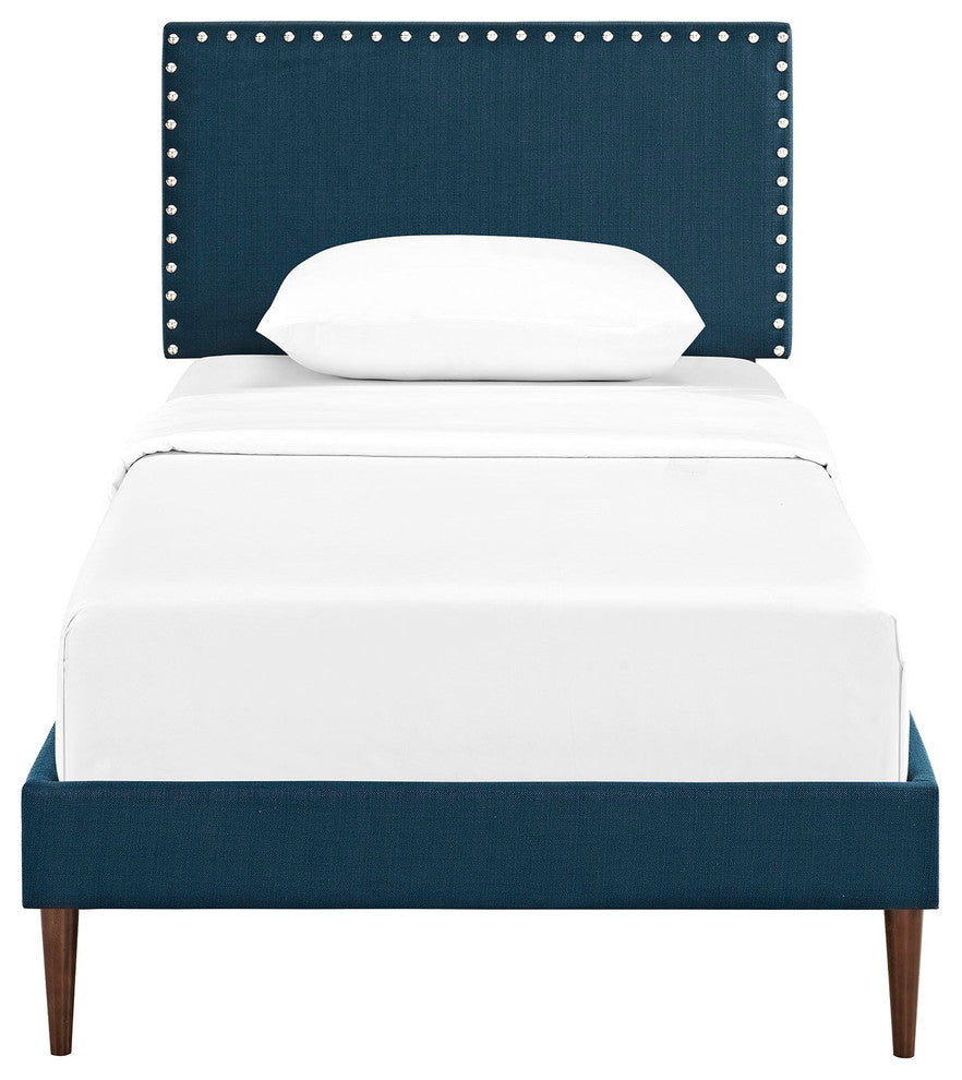 Modway Phoebe Twin Fabric Platform Bed With Round Tapered Legs, Azure