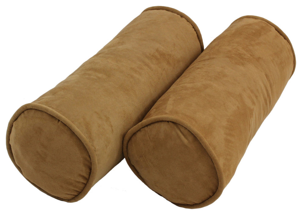 20"X8" Double-Corded Solid Microsuede Bolster Pillows, Set of 2, Camel