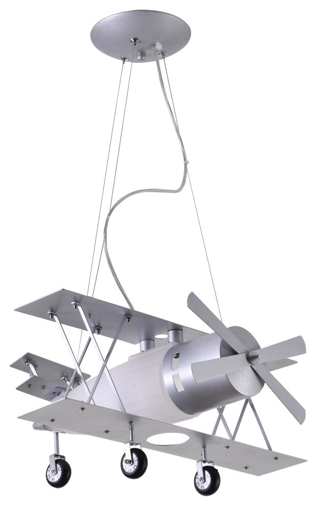 Airplane Light Fixture With Frosted White Glass, Silver