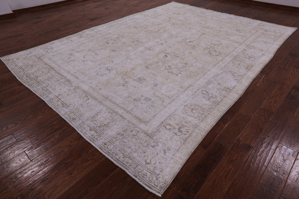 8' 9" X 12' 0" Persian Vintage White Wash Handmade Wool Rug Q4748