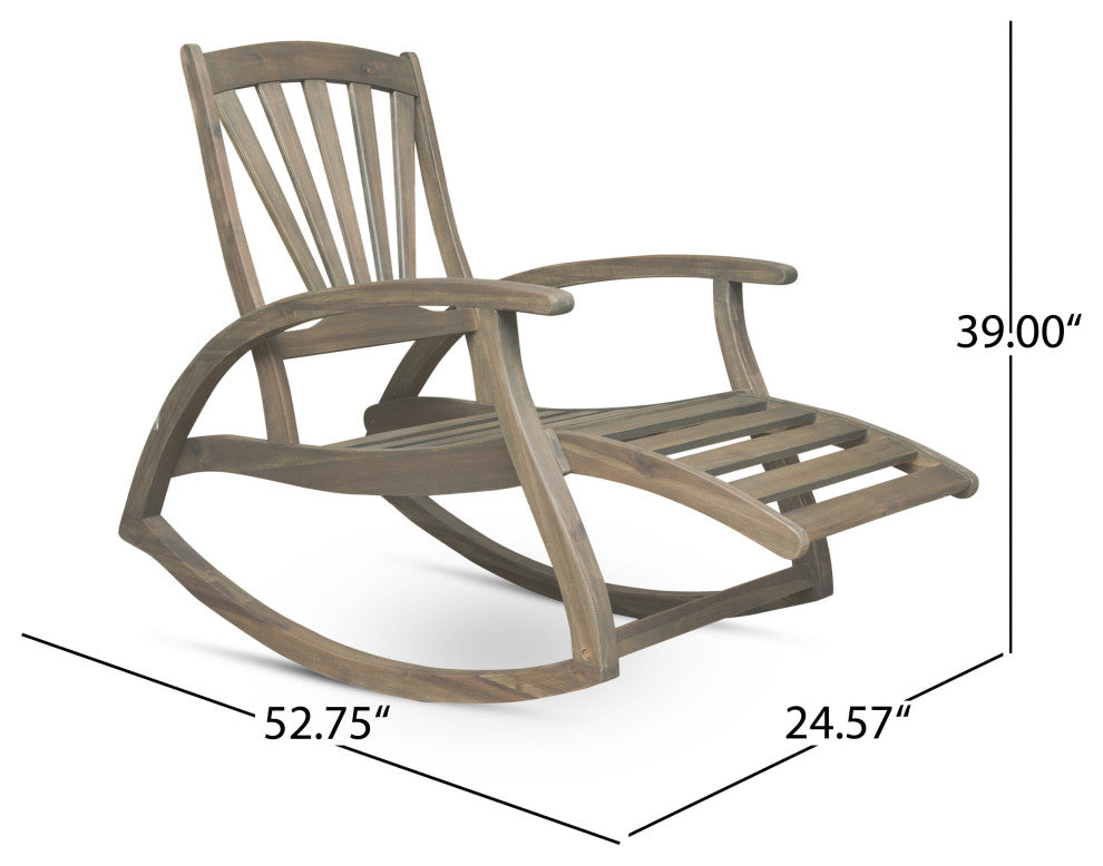 GDF Studio Alva Outdoor Acacia Wood Rocking Chair With Footrest, Gray Finish