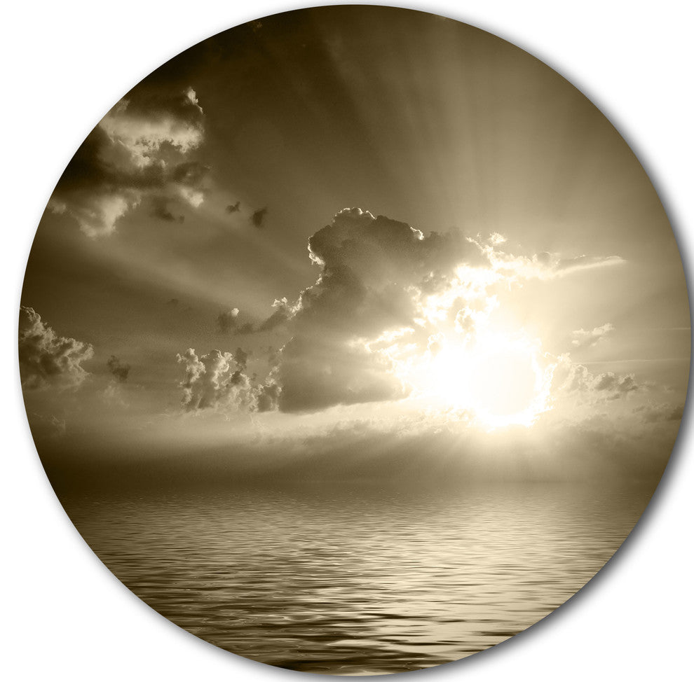 Sepia Toned Cloudy Sunrise, Landscape Disc Metal Wall Art, 23"