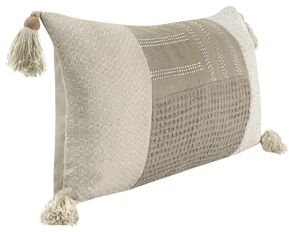 Yasa Cotton Blend Throw Pillow, Ivory by Kosas Home, 14x26