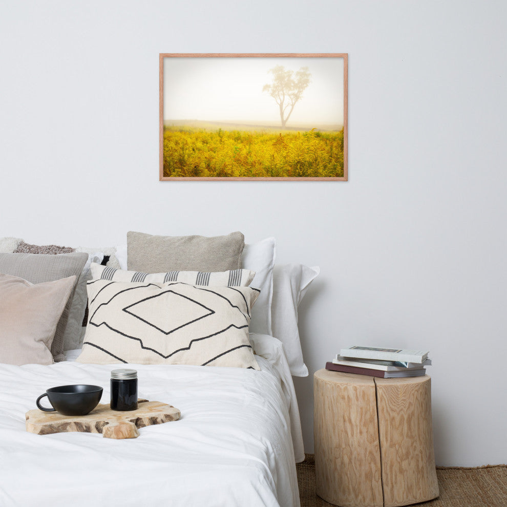Dreams of Goldenrod and Fog Landscape Framed Photo Paper Wall Art Prints, Red Oak, 24" X 36"