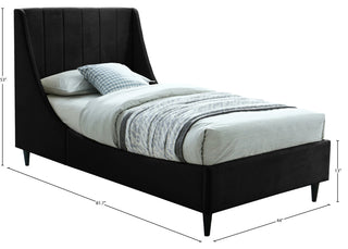 Eva Velvet Upholstered Bed, Black, Twin
