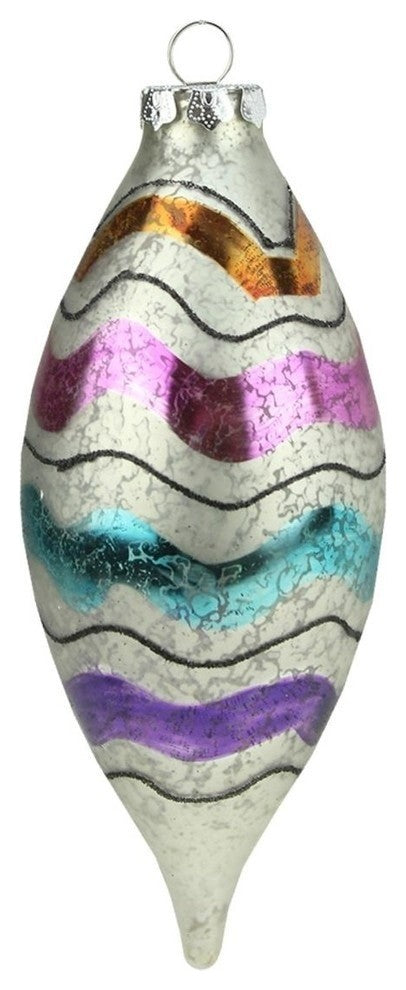 Merry and Bright White Mercury Glass Striped Onion Finial Christmas Ornament, 7"