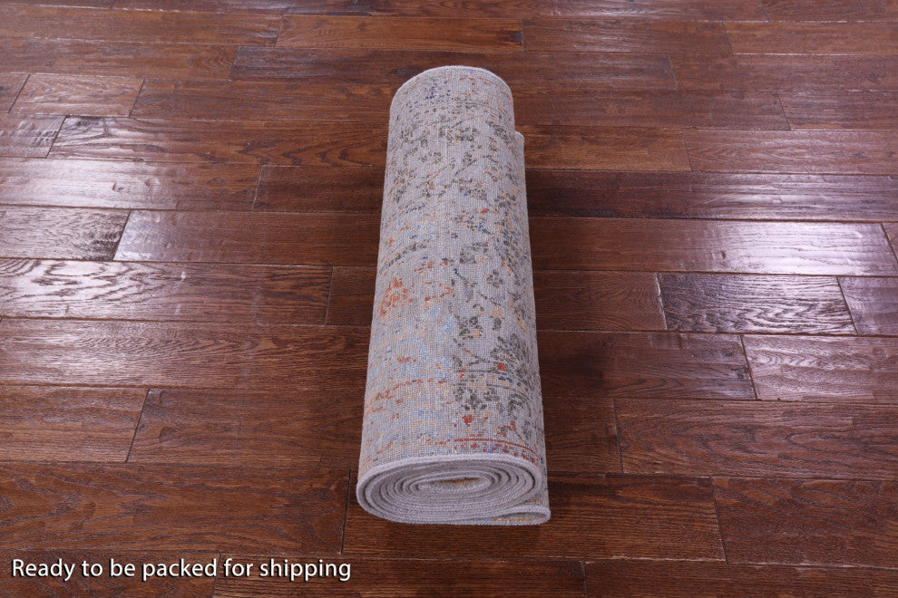 2' 6" X 11' 10" Runner Wool & Silk Persian Handmade Rug - Q15816