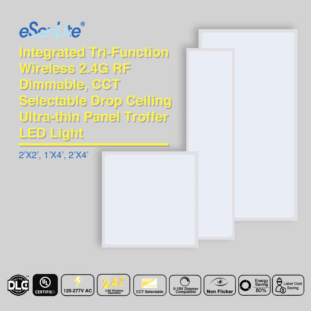 Integrated LED Dimmable Drop Flat Panel White Troffer With Frames, 2-Pack, 2x4