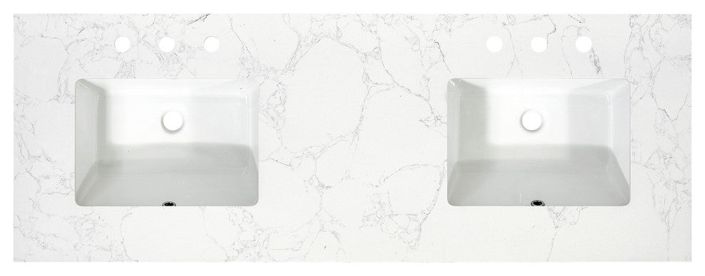 Engineered Stone Vanity Top in Grain White, 61", Double Sink