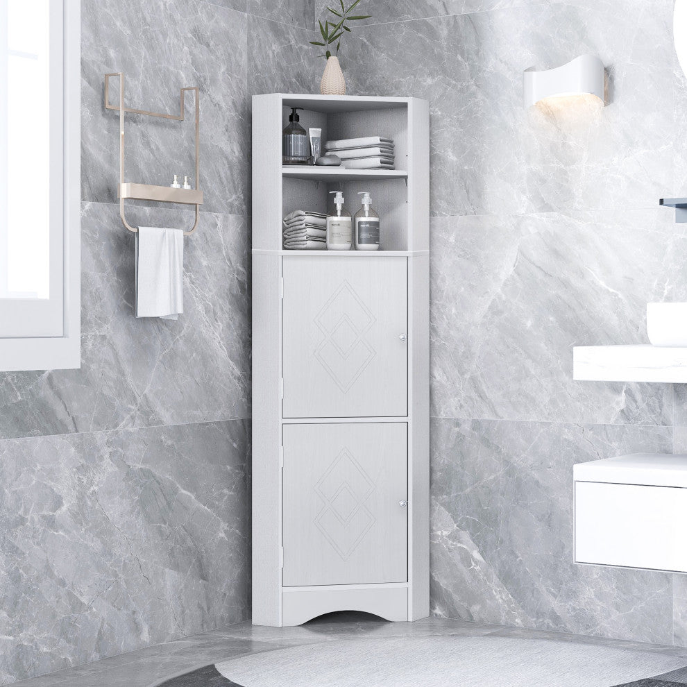 TATEUS Tall Bathroom Corner Cabinet, Freestanding Storage Cabinet With Doors, White