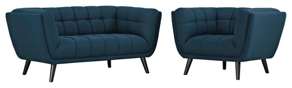 Bestow 2-Piece Upholstered Fabric Loveseat and Armchair Set Blue