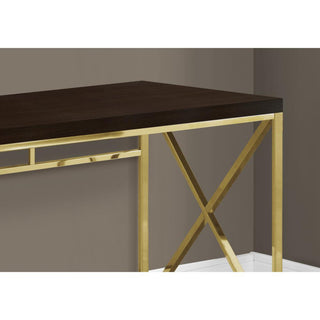 Computer Desk, Home Office, Laptop, Work, Metal, Laminate, Brown, Gold