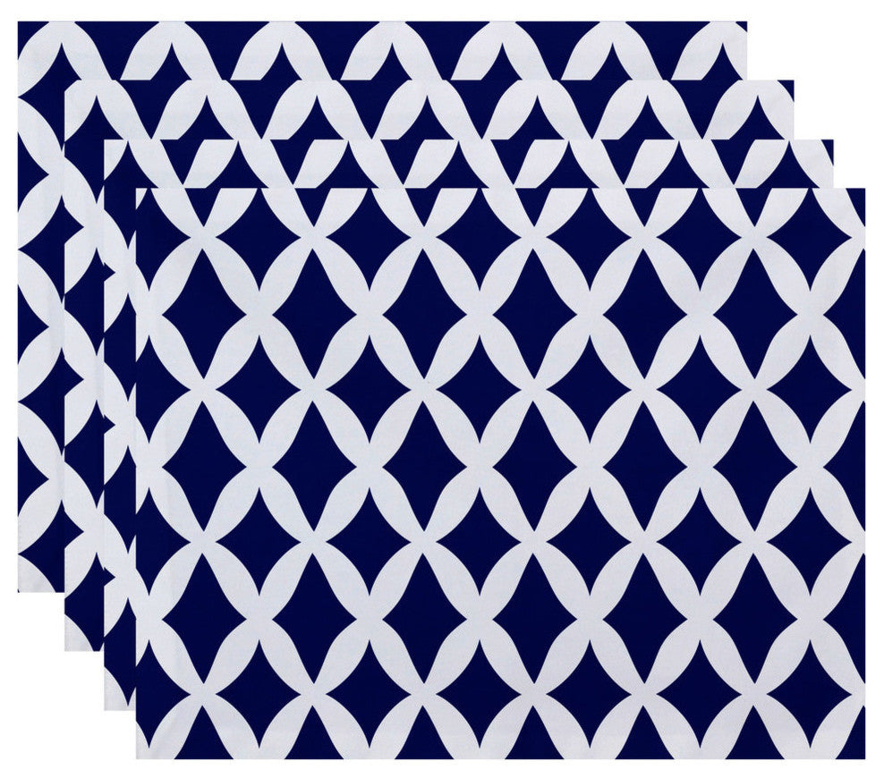 Lattice Kravitz Geometric Print Placement, Blue Suede, Set of 4